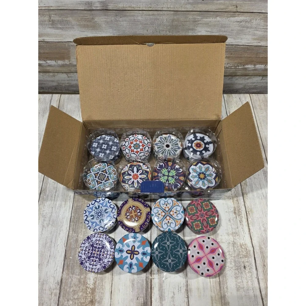 12 Pack Scented Soy Wax Candles in Decorative Boho Tins 2.5oz Each Gift‎ Set